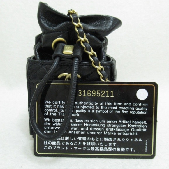 100% Authentic Chanel Drawstring Mini Chain Shoulder Bag Lambskin Black - Picture 2 of 10